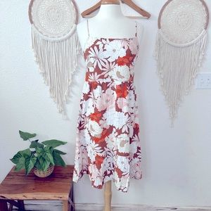 Cupshe orange and cream floral print side zip mini dress large